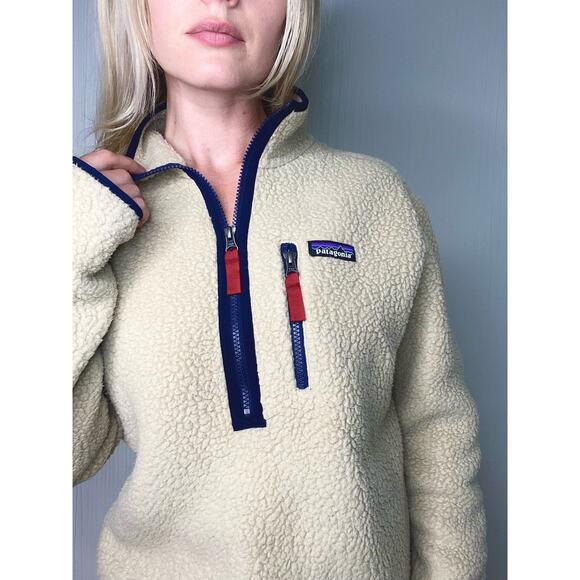 PATAGONIA Retro Pile Cream Sherpa 1/4 Zip Pullover US SMALL - Picture 1 of 16